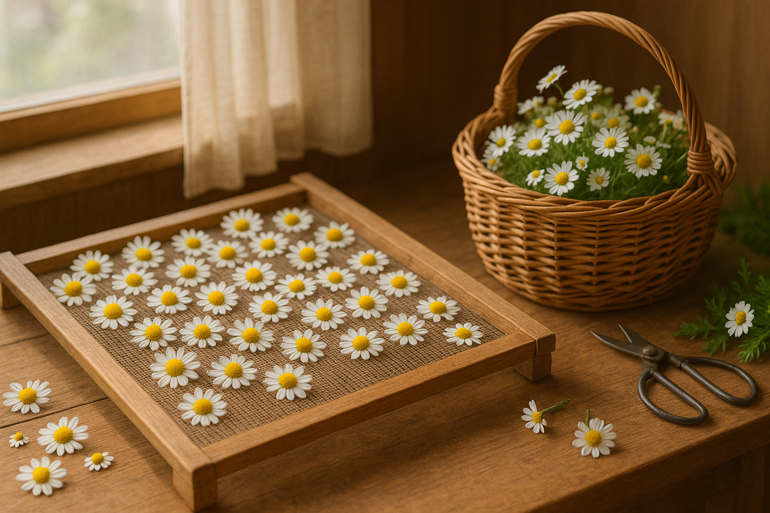 Harvesting and Drying Chamomile Flowers