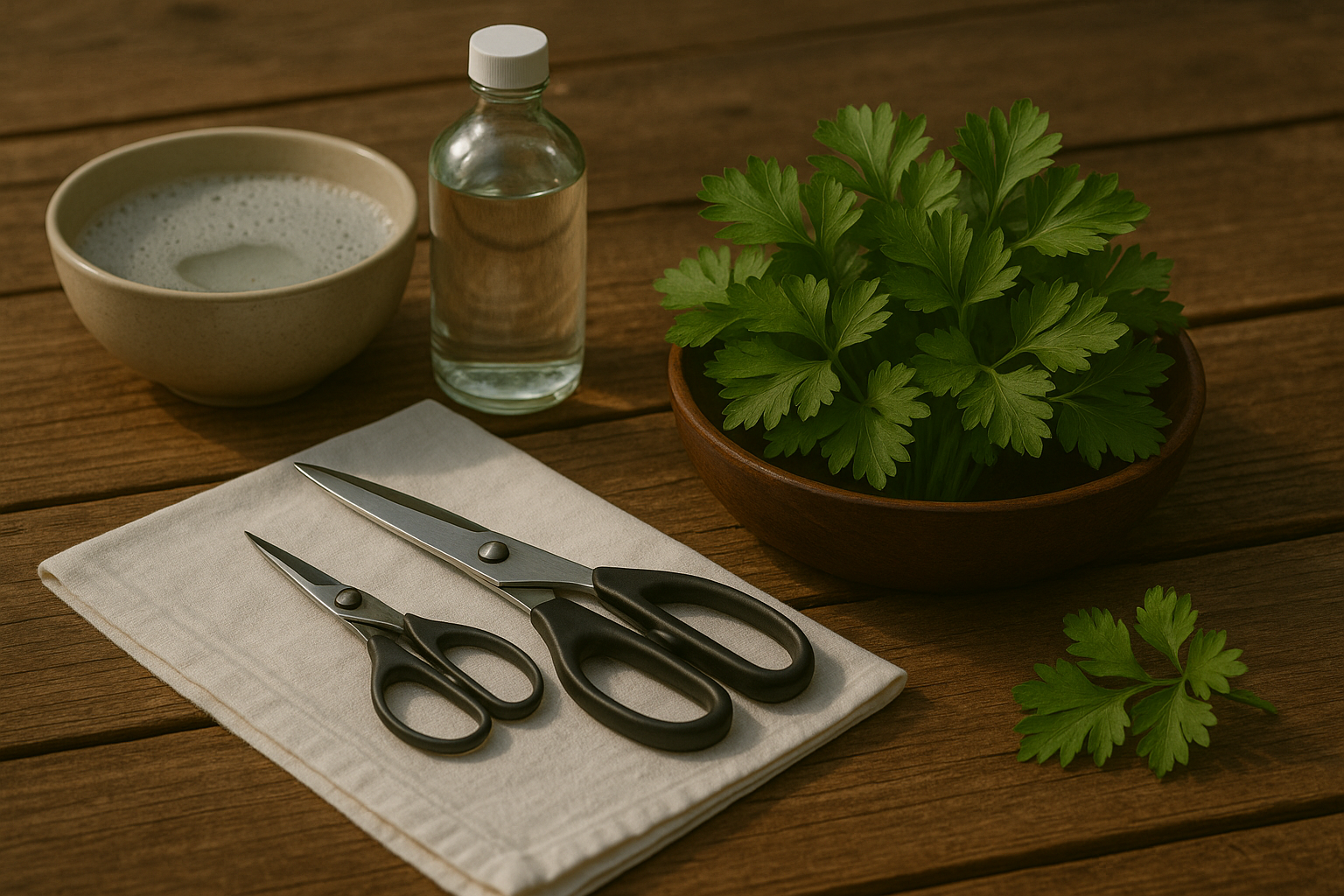 Tools and Preparation for Pruning Parsley
