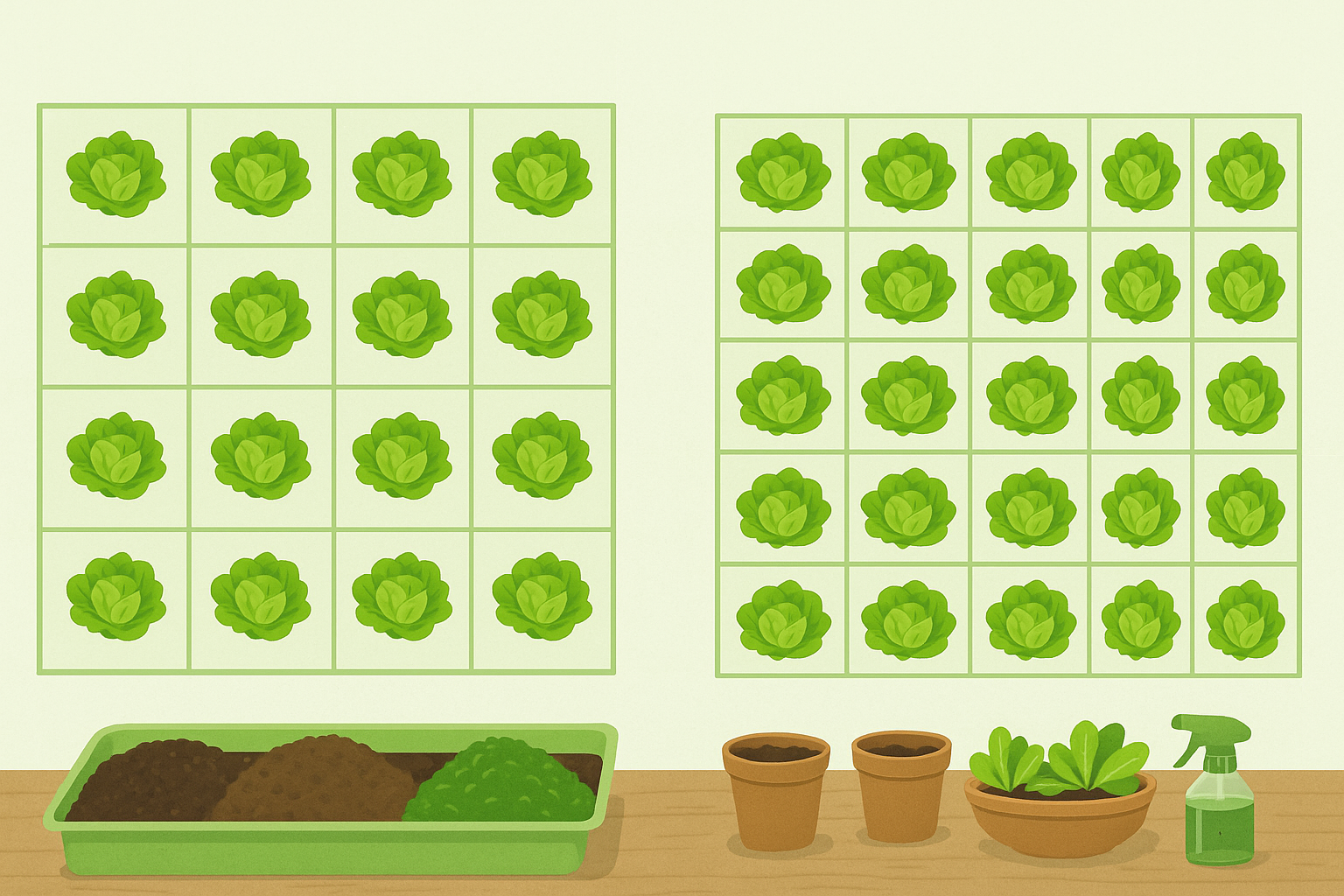 Under the heading Calculating Lettuce Heads Per Square Meter