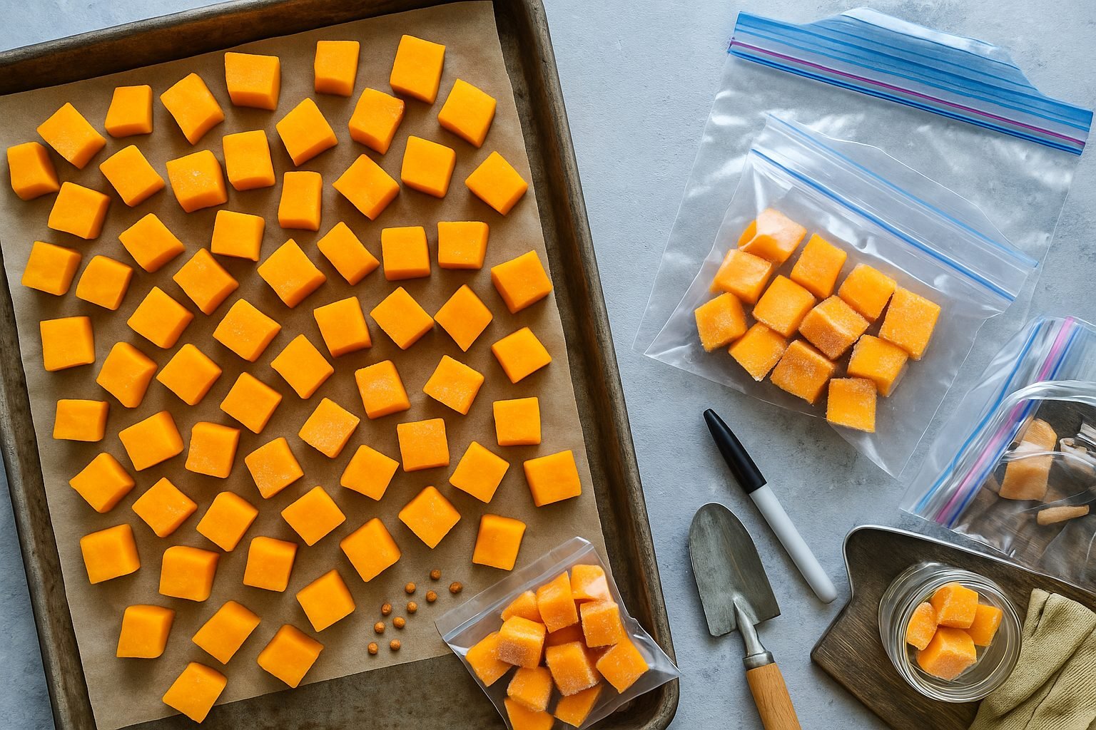 Freezing Raw Pumpkin Chunks