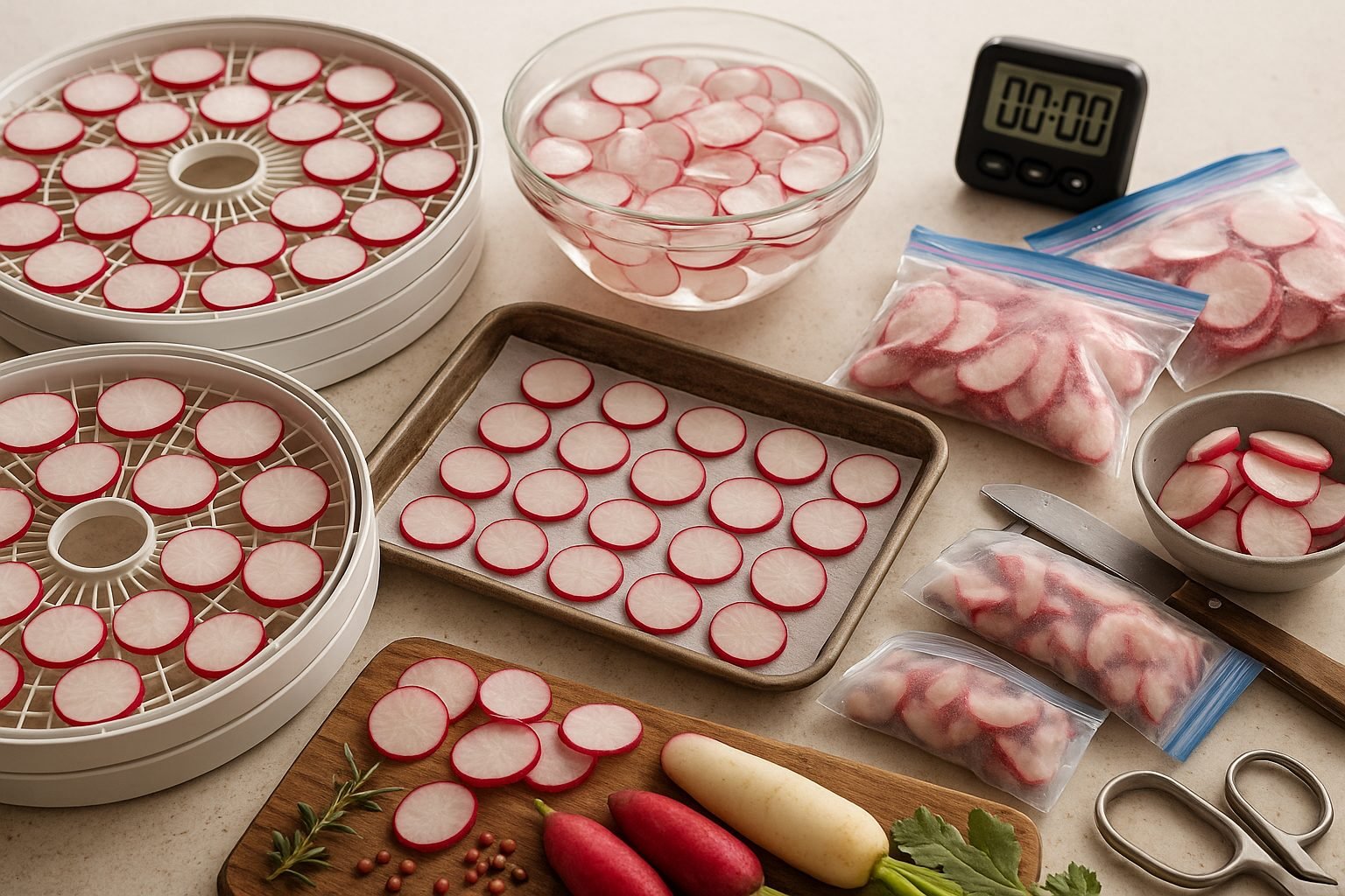 Freezing and Dehydrating Radishes