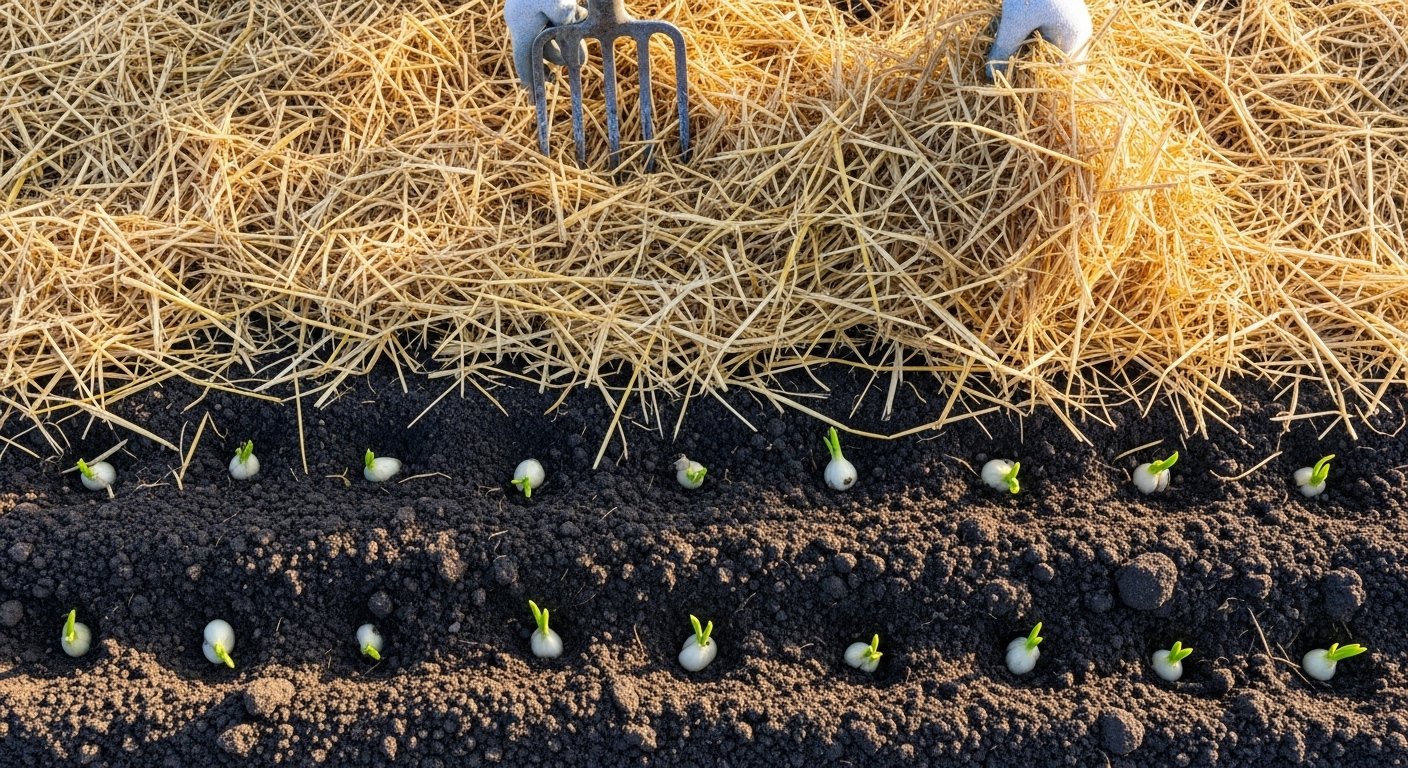 Planting Garlic Cloves Depth Spacing and Mulching