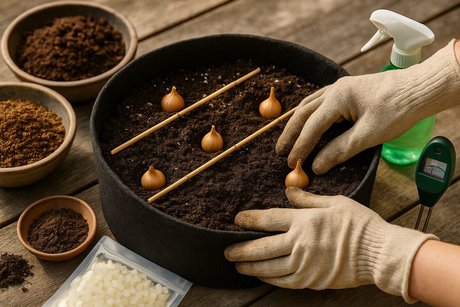 Planting Onions in Grow Bags