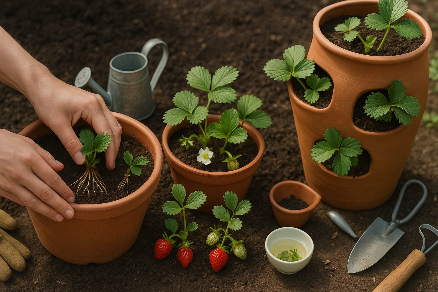 Planting and Repotting Strawberries