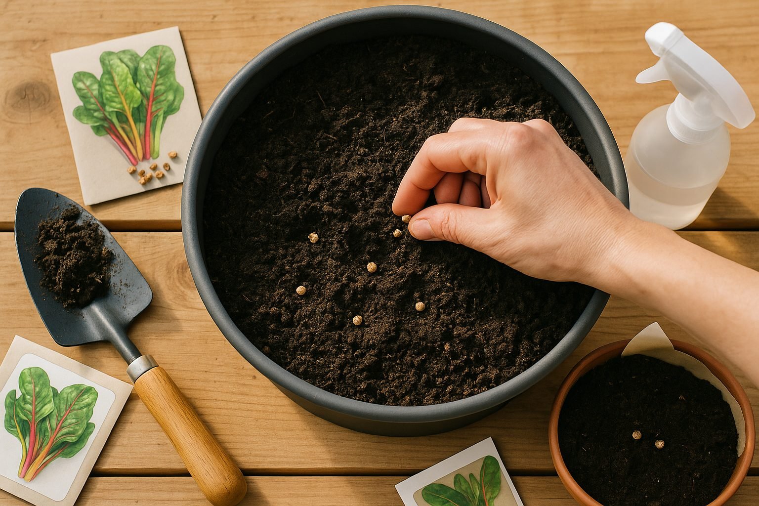 Preparing Potting Soil and Planting Swiss Chard