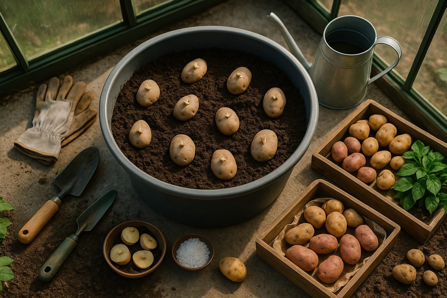 Preparing and Planting Potatoes in a Greenhouse