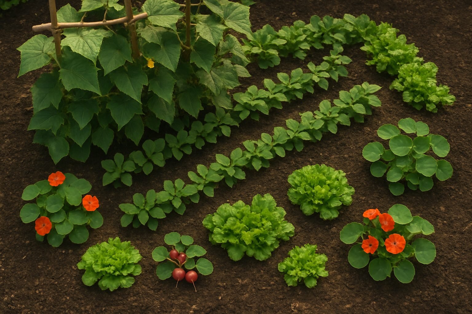 Sample Companion Planting Layouts for Cucumbers